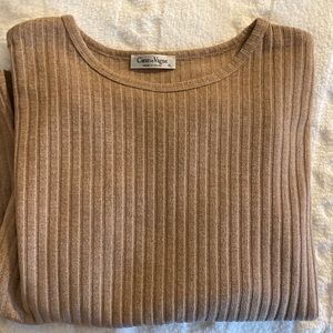 Khaki Ribbed Puffed Sleeve Sweater/Top by Coeur de Vague